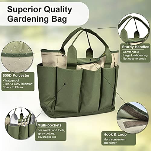 Garden Tool Bag, Garden Tote Bag With 8 Pockets, Canvas Garden Tool Storage Bags, Heavy-duty Large Organizer Bag for Garden Tool Kit, Gardening Organizer for women Men Indoor and Outdoor Gardening