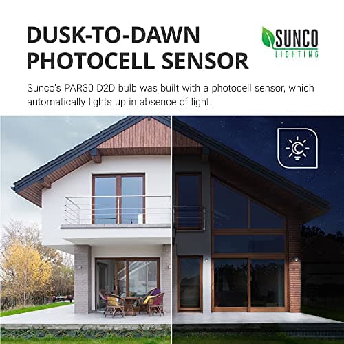 Sunco LED PAR30 Dusk to Dawn Light Bulb for Outside Porch, Patio, Backyard, 11W=75W, 850 LM, Selectable CCT 2700K/3000K/4000K/5000K, Non-Dimmable, Photocell Sensor, UL 4 Pack