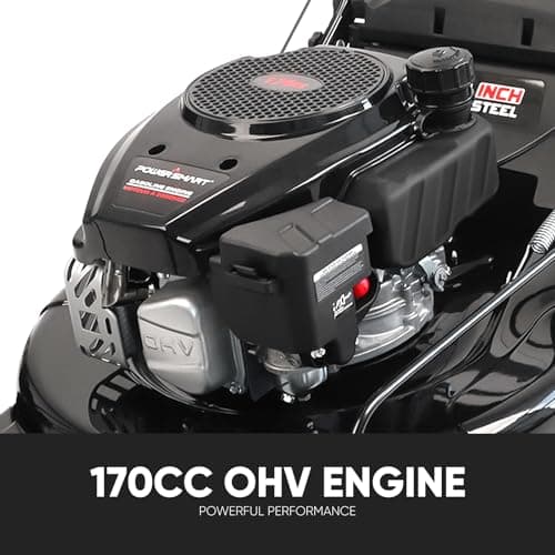 PowerSmart Self Propelled Gas Lawn Mower, 22 in. with 170cc OHV Engine, 3-in-1 Rear-Wheel-Drive High Wheels, Black