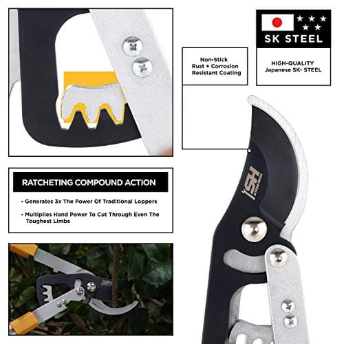 STEELHEAD Heavy-Duty 27-40" Adjustable Gear-Bypass Limb & Branch Lopper, Telescoping Extendable Handles, Ratcheting, Cuts Up to 1-3/4”, Secateurs, Shock-Absorbing, Effort-Saving, USA-Based Support