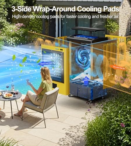 4800CFM Swamp Cooler,42IN Evaporative Air Cooler with Continuous Auto Fill,10.6-Gal Water Tank,3 Ice Packs,Portable Evaporative Cooler for Outdoor Patio Garage Commercial Industrial Use