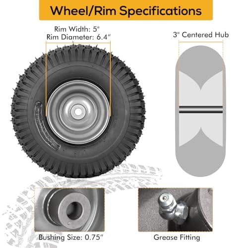 (2 Pack) WEIZE 15x6.00-6 Tire and Wheel Assembly, Replacement Riding Lawn Mower Front Tires, Compatible with Craftsman Riding Lawn Mowers, 3" centered Hub, 3/4" Bushing