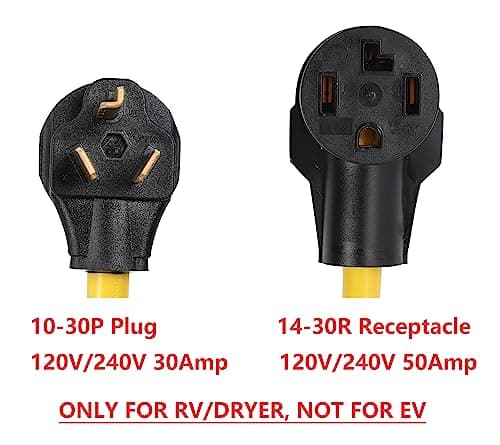 ONETAK NEMA 10-30P to 14-30R 120V/240V 30 Amp 3 Prong Male Plug to 4 Prong Female Outlet Receptacle RV Dryer Generator Power Cord Adapter Connector