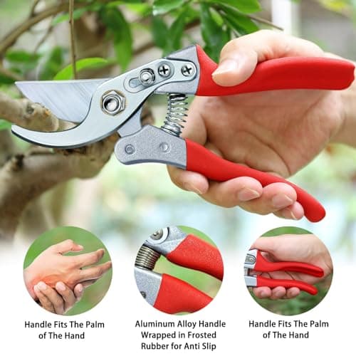 Kynup Pruning Shears, Gardening Pruners Scissors, Professional Bypass Hand Shears Heavy Duty, Pruners for Gardening, Garden Clippers, Hedge Shears, Garden Tools(Red)