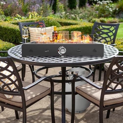 Onlyfire 28'' Tabletop Fire Pit Table, Propane Gas Firepit with Bottom Air Intake, Glass Wind Guard and Lava Rock, Outdoor Rectangular Smokeless Fireplace