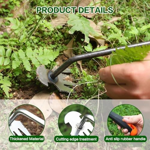 Weed Puller Tool Garden Weeding Pulling Tool– 13” Portable Gardening Weeder, 4 Teeth Manganese Steel Forged Hand Tool for Uprooting Weeds Remover Tool