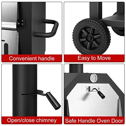 EDOSTORY Outdoor Pizza Oven, Wood Fired for Outside, Patio Maker With Stone, Peel, Grill Rack, and Waterproof Cover for Backyard Camping