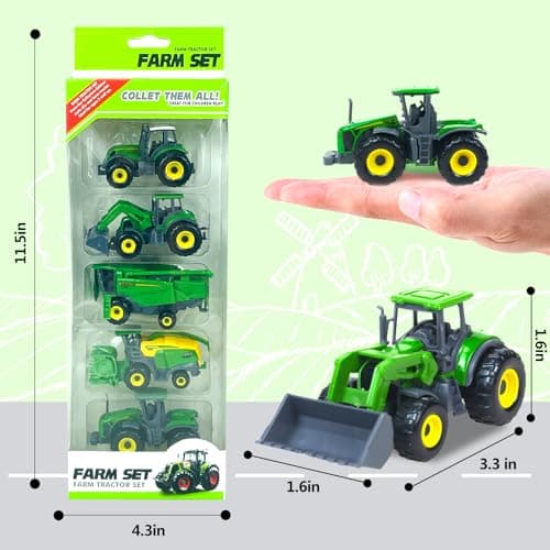 5 Pack Farm Tractor Toys, Die Cast Alloy Farm Trucks Tractor Toys for Kids 3-5 6 7 8 9 Farm Equipment Toys for 3 Years Old and Up Boys Toddlers Gifts - Includes Tractors, Combine Harvester