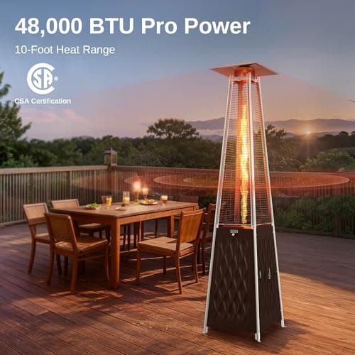 EAST OAK Pyramid Patio Heater, 48,000 BTU Outdoor Patio Heater, Quartz Glass Tube Propane Heater for Commercial & Residential, Triple Protection System, With Wheels, 2024 Upgrade, Bronze