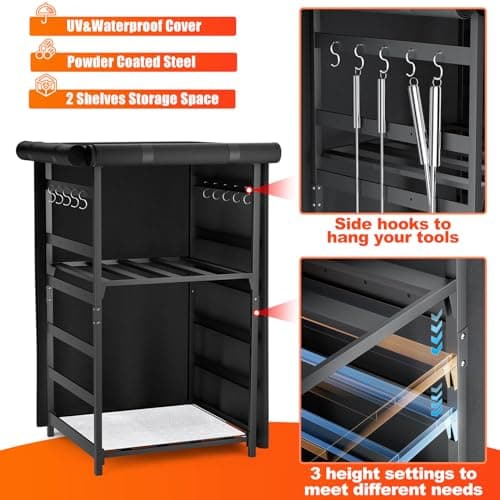 Storage Station 4.5ft for Solo Stove Yukon, Bonfire, Ranger and other Fire Pit Stove, Firewood Storage Cabinet with Waterproof Cover, Adjustable Firewood Rack for logs and Fire Pit Accessories
