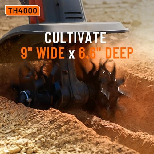 Cordless Tiller for Gardening 360 RPM Rototiller TH4000 Cultivator TaskStar Electric Garden Tiller Battery Powered Total 4000mAh,48 Heavy-Duty Steel Tines for Smooth Ground Breaking,Tending,Composting
