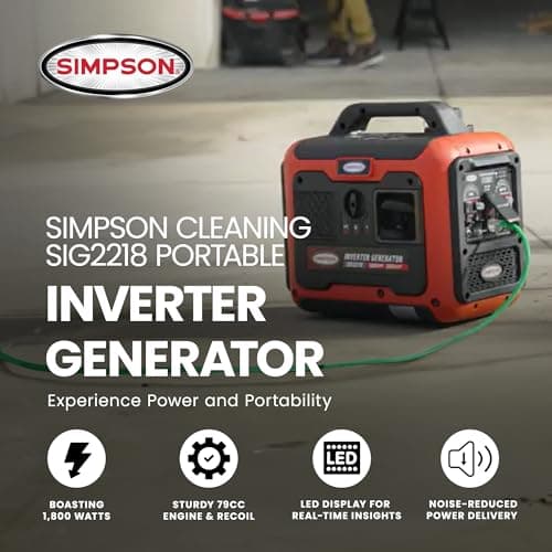 SIMPSON Cleaning SIG2218 Portable Gas Inverter Generator Power Station for Camping, RV, Home Use, Construction, and More, 2200 Starting Watts 1800 Running Watts