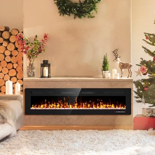72” Recessed and Wall Mounted Fire Places Electric Fireplace Ultra Thin with Remote Control, Toucn Screen