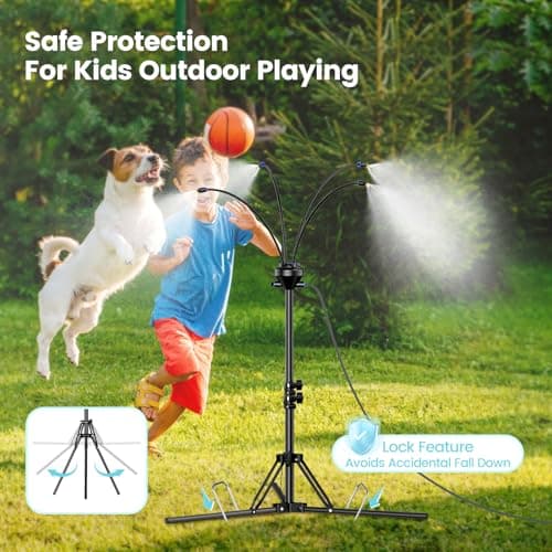Standing Misters for Outside Patio - Adjustable 5.3FT Portable Misting System Cooling Outdoor 32.8Ft Stand Misting Long Water Line for Kids Mist Playing, Patio Cooling, Backyard, Porch, Sprinkler