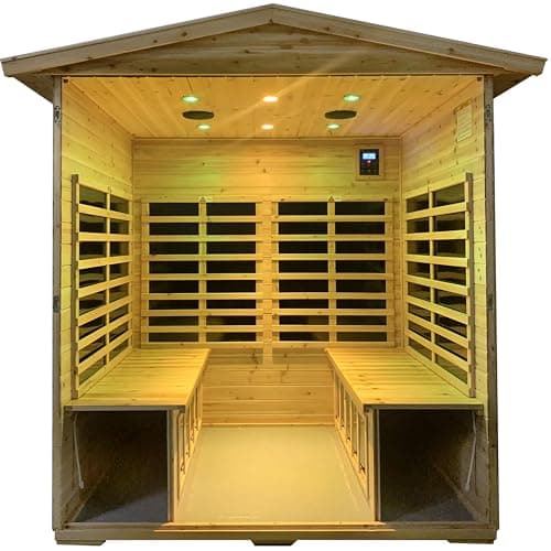 LTCCDSS Outdoor Far Infrared Sauna 4 Person | Withstand Temp -5℉-104℉, Outdoor Indoor Wooden Sauna Room for Home-12 Low EMF Boards-Canadian Hemlock-Chromotherapy-Bluetooth Speaker