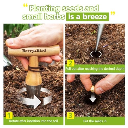 Hand Dibber – Precision Wood Handle Garden Hole Punch Dibbler Tool for Planting Seeds & Bulbs with 6'' Measuring Scale, Bulb Planter for Planting Flowers Tulips Daffodils Dahlias