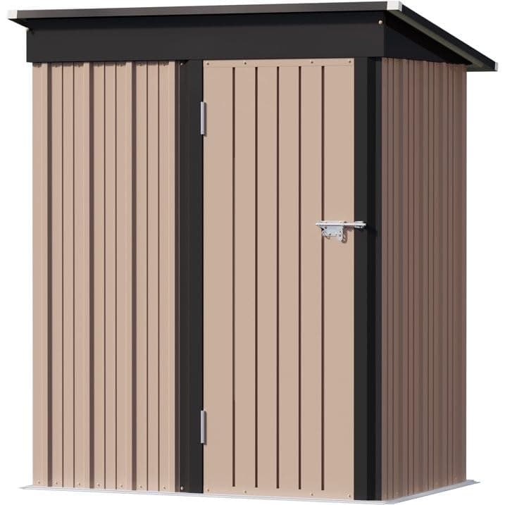 Greesum 5×3 FT Outdoor Storage Shed, Metal Storaged Sheds Without Floor, Tool Sheds with Lockable Doors and Slooping Roof for Garden, Patio, Backyard, Brown