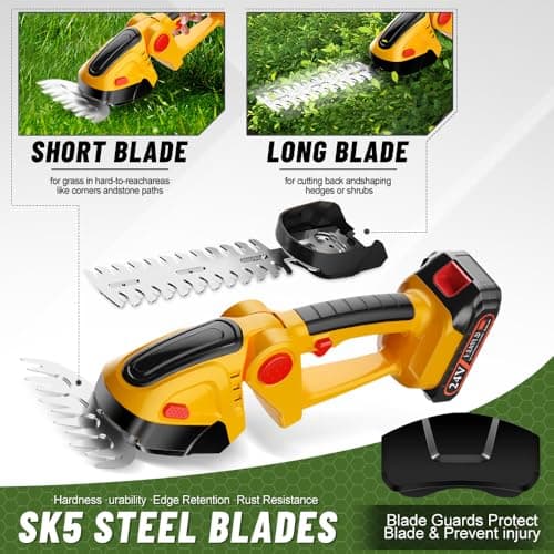 Hedge Trimmer Cordless with 21V Battery - 2 in 1 Electric Shrubbery Trimmer, Handheld Grass Shear Cutter Lightweight-Mini-Grass-Trimmer Bush Trimmer for Garden Yard Lawn Pruning
