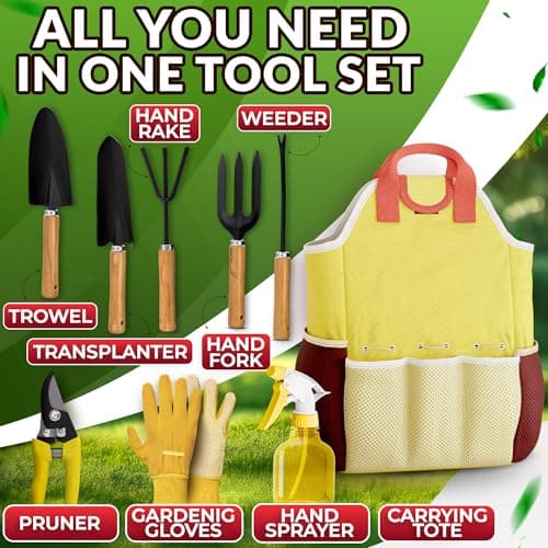 9 Pcs Garden Tool Set for Women – Ergonomic Lightweight Gardening Hand Tools with Convenient Little Bag, Sturdy Metal Garden Tools Set, Easy Handling for Outdoor Plant Care, Gardening Gifts for Women