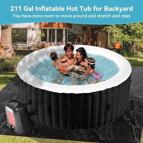 2-4 Person Inflatable Hot Tub, Round Portable Blow up Hot Tub, Leak-Proof PVC Outdoor Spa with 120 Air Jets, Insulated Cover & Heater Pump, 71” X 71” X 25”