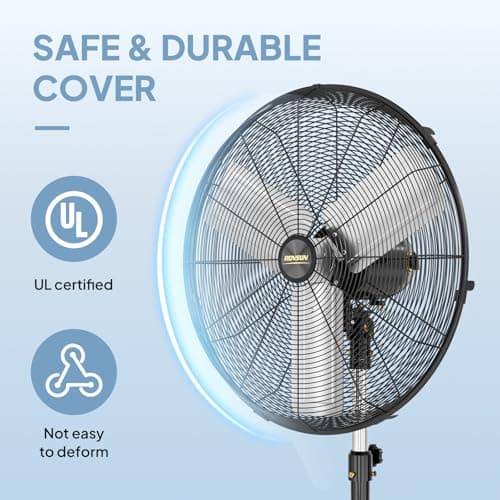 ROVSUN 24 Inch Industrial Pedestal Fan,7600CFM High Velocity and Heavy Duty Standing Fan, Low Noise Metal Fan with One-touch Oscillating Function, Adjustable Height, for Shop, Patio, Garage, UL Listed