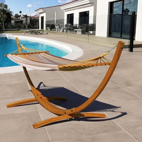 Lazy Daze Hammocks 10.5 FT Outdoor Arc Wood Hammock Stand, 2 Person Russian Pine Hardwood Hammock Stand with Carabiners and Chains, for Outdoor Patio Garden Poolside, 300lb Capacity,Brown