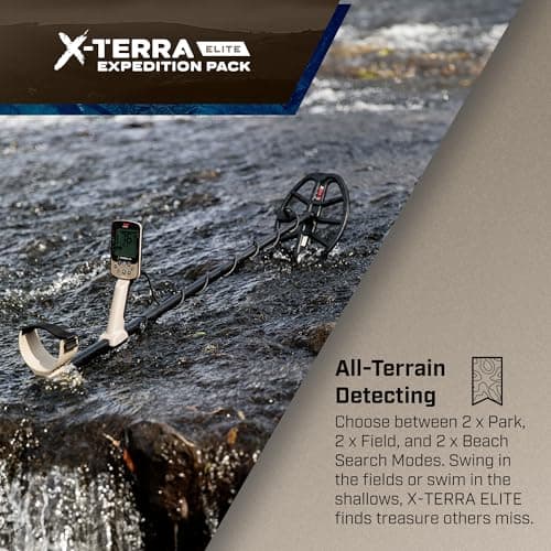 MINELAB X-Terra Elite Expedition, Waterproof, All Terrain Treasure Metal Detector, Multi-IQ Precision Targeting, Included V8X Coil, V12X Coil, ML85 Headphones, Charging Cable & PRO-FIND 40 Pinpointer