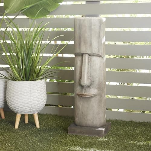 The Novogratz Magnesium Oxide Decorative Garden Sculpture Indoor Outdoor Easter Island Head Garden Statue, Outdoor Sculpture 10" x 10" x 33", Brown