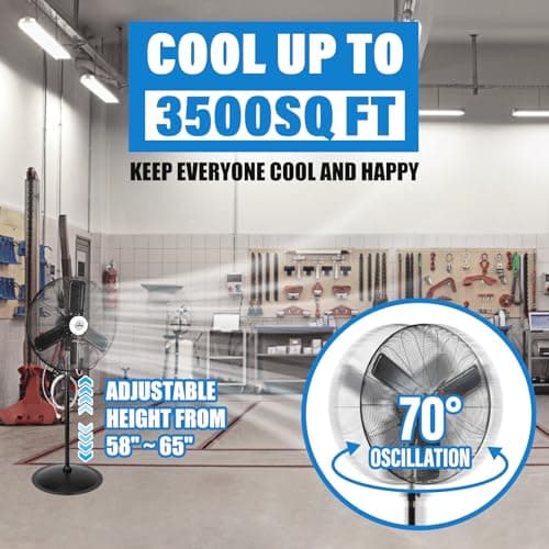 iLiving 30" Pedestal Outdoor Oscillating Fan with Misting kit - Shop, Greenhouse, Patio - 120V 1.8A 8400 CFM