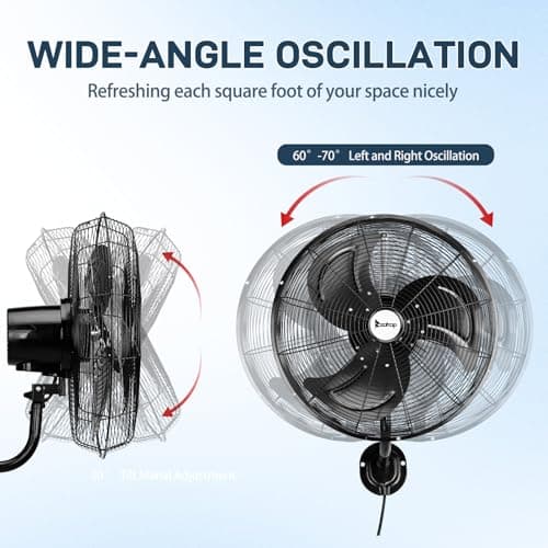 Winado 18 inch Wall Mount Oscillating Fan, High Velocity 3-speed Max 4592 CFM Industrial Wall Fan w/Aluminum Blades for Indoor, Commercial, Residential, Warehouse, Garage