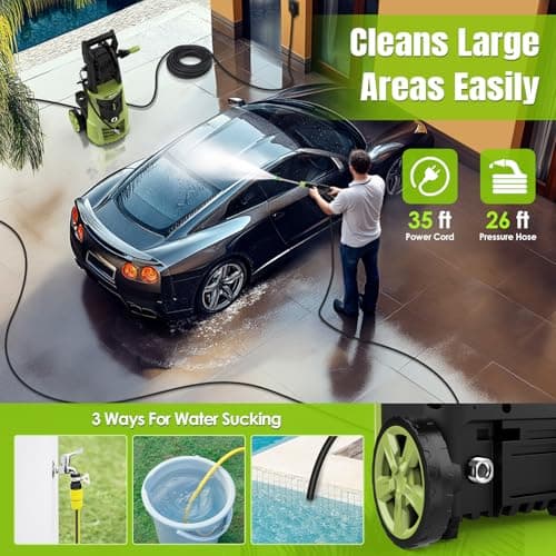 Pressure Washer, 4000PSI 2.8 GPM Power Washer with 35FT Power Cord and 26FT Hose, Electric Pressure Washer with 5 Nozzles & 500ml Foam Cannon, Cleaning for Cars, Home, Driveways, Yards, Pools