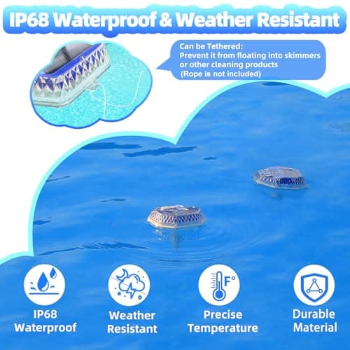 Solar Digital Pool Thermometer Floating Easy Read, Solar Pool Temperature Thermometer with Dynamic Light Show, Large LCD Screen & IP68 Waterproof Pools Water Temperature Guage for Hot Tub,Spa