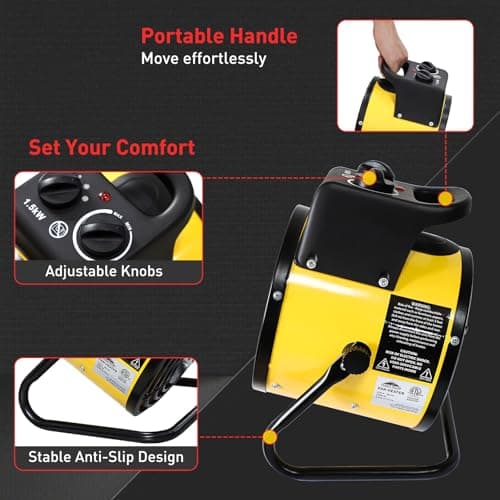 EAGLE PEAK 1500W Electrical Outdoor Heater with Thermostat, Heater for Greenhouse, Grow Tent, Garage, RV, Water Resistant IPX4, Overheat Protection Radiant Heating, Yellow