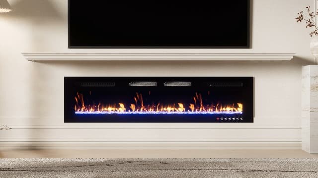 72” Recessed and Wall Mounted Fire Places Electric Fireplace Ultra Thin with Remote Control, Toucn Screen
