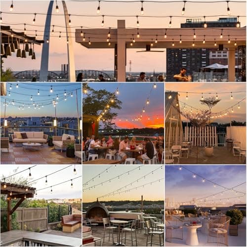 Svater 96 FT Outdoor String Lights 2W, Patio Light for Outside with 32 Antique S14 Plastic LED Bulbs, IP65 Waterproof Hanging Cafe Market Lighting, ETL-Listed Dimmable Warm White 2700K (48 FT x 2)