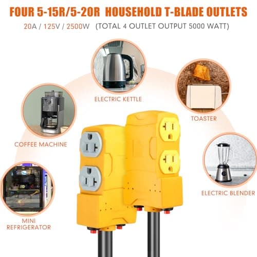 Kanayu 1.8 FT 30 to 20 Amp 110V Generator Distribution Adapter Compatible with NEMA L5-30P to NEMA 4X 5-20R/ 5-15R, 3 Prong Generator to Four Household Outlet with 20 Amp Circuit Breaker