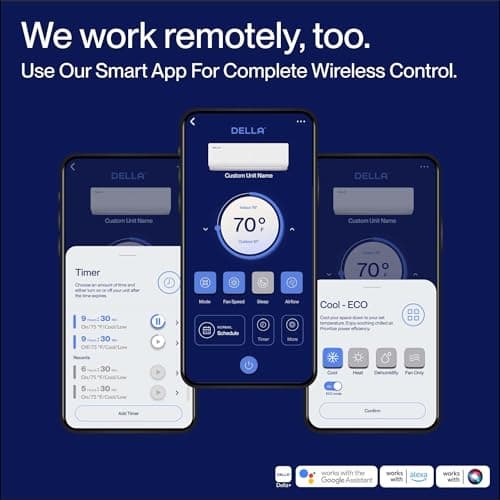 DELLA Vario 12000 BTU Mini Split Air Conditioner Work with Alexa 19 SEER2 Cools Up to 550 Sq.Ft Energy Efficient Ductless Inverter System, Heat Pump Pre-Charged and 16.4ft Installation Kits