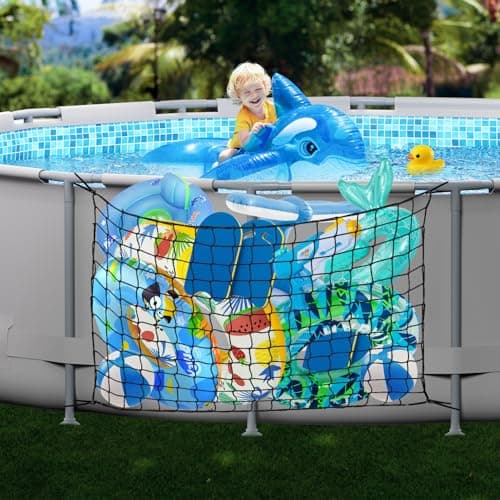 Pool Toy Float Storage Net - 71*47 Inch Extra Large Elastic Mesh Fence Net with 20 Hooks Outdoor Hanging Pool Storage Organizer for Pool Floats, Swim Rings, Balls, Inflatable Toys Pool Accessories