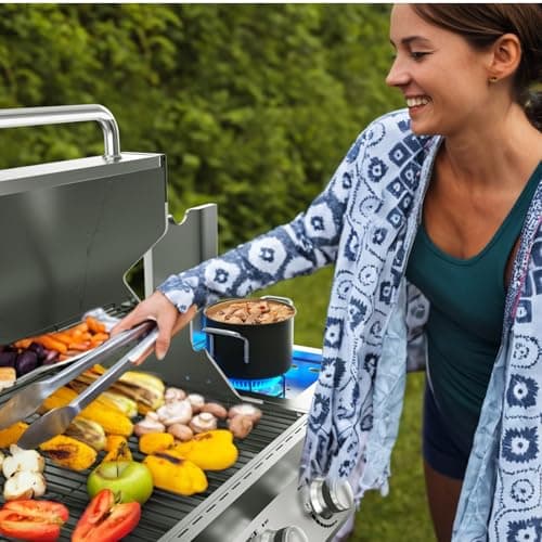 SKOK 4-Burner Propane Gas BBQ Grill with Side Burner & Porcelain-Enameled Cast Iron Grates,Stainless Steel Grill with 544 Sq. In. Grilling Area for Outdoor Cooking,58,000 BTU Output