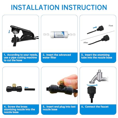 Misting Cooling System for Outdoor Patio & Garden - Brass Nozzles, UV-Resistant Tubing, DIY Installation - Water-Saving Backyard Mister for Greenhouse, Trampoline, Pool, BBQ Parties (50FT / 15M)