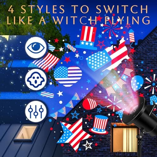 Independence Day Projector Lights Outdoor Patriotic USA LED Projector Flag on Dynamic Waterproof Outdoor Indoor July 4th Projection Patterns Spotlight for Landscape Garden Yard Patio Party