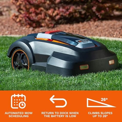 Robot Lawn Mower, Updated 2024 Programming, Self Installation Kit Included, Mows Up to 1/4 Acre, 50% Slope, Low Noise (65dBA) and Rain Sensor