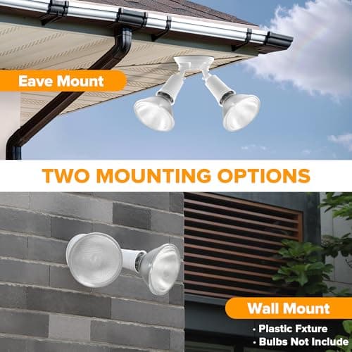 LUTEC 2 Pack Adjustable Twin Par Holder Outdoor Flood Lights, Switch Controlled Security Lights, Floodlights Fixture, Waterproof Exterior Max 300 Watt Par38 Flood Light for Garage, Yard, Porch-White