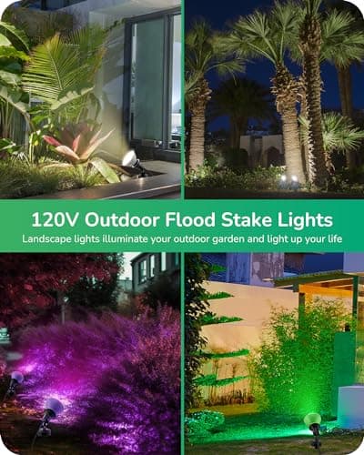 EDISHINE 120V Spotlights Outdoor, Plug in Outdoor Flood Stake Lights, Waterproof Landscape Lights Socket, 6FT Extension Cord, E26 Base,180° Adjustable Head, UL Listed, 2 Pack