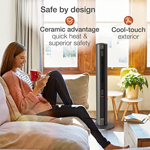 Lasko Oscillating All Season Tower Fan and Space Heater in One for Home with Adjustable Thermostat, Tip-Over Switch, 4 Fan Speeds, 3 Heat Settings and Remote Control, 42 Inches, 1500W, Gray, FH515