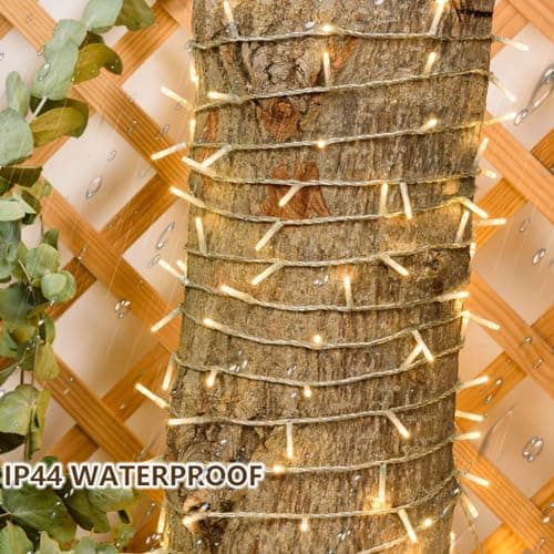gresonic 99ft 300 LED String Lights Indoor Outdoor, Warm White Christmas Lights Clear Wire, 8 Modes Waterproof Twinkle Fairy String Lights Plug in for Tree Room Bedroom Wedding Decorations