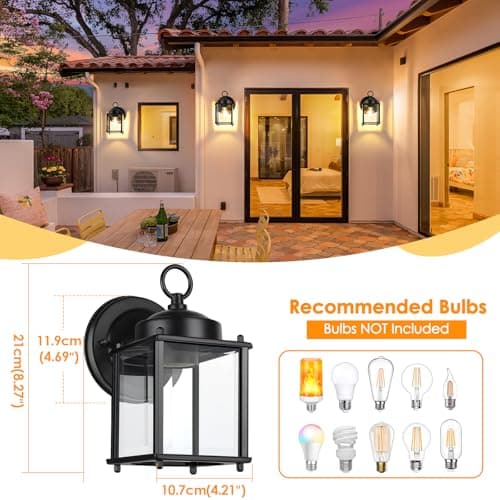 Outdoor Wall Lantern, Exterior Waterproof Wall Sconce Light Fixtures, Black Front Door Wall Lighting with Clear Beveled Glass Shade, 2 Pack