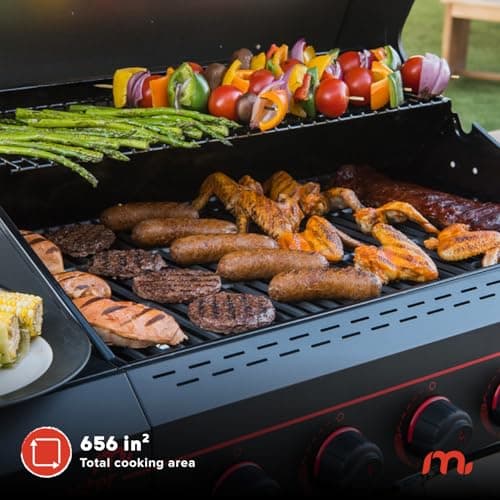 720-0982 5 Burner Propane Barbecue Gas Grill, Side Shelves with Hooks, for Outdoor Cooking, Patio, Garden Barbecue Grill, 50000 BTUs, Open Chart, Black
