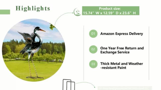 chisheen Crane Garden Statue Sculpture, Metal Heron Outdoor Decor, Yard Art Bird Decoy for Backyard Pond Patio Porch Lawn Decorations