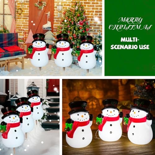 3-Pack Snowman Pathway Lights With Timer, LED Christmas Outdoor Decorations, Waterproof Figure Lights for Garden, Yard, Lawn, Street